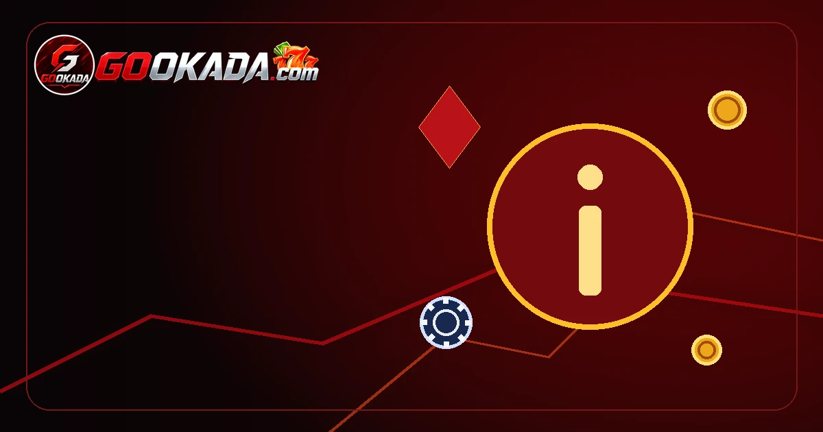 Red, black and gold gookada information artwork with an information symbol