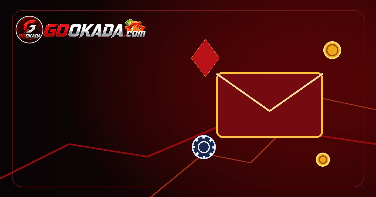 Red, black and gold gookada contact artwork with an envelope