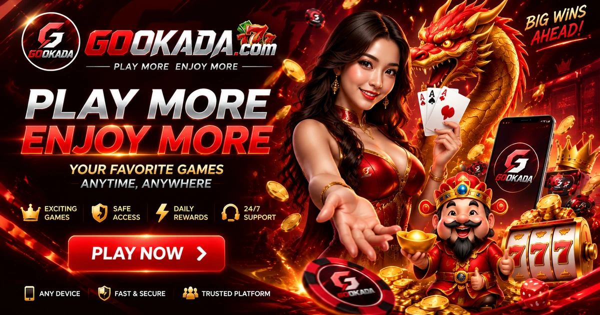 Red, black and gold gookada visual with crown, chip and coin elements