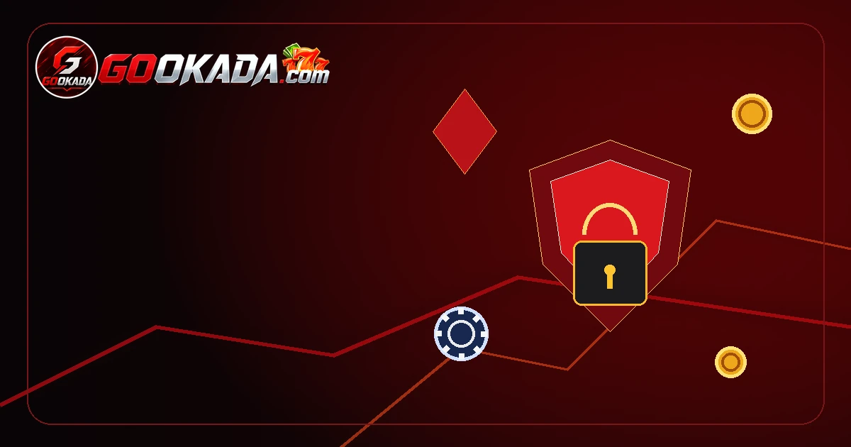 Red, black and gold gookada privacy artwork with a shield and lock